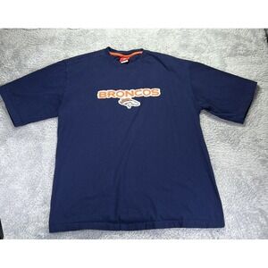 Vtg NFL Denver Broncos Football Blue Short Sleeve T-Shirt Mens XL Raised Graphic